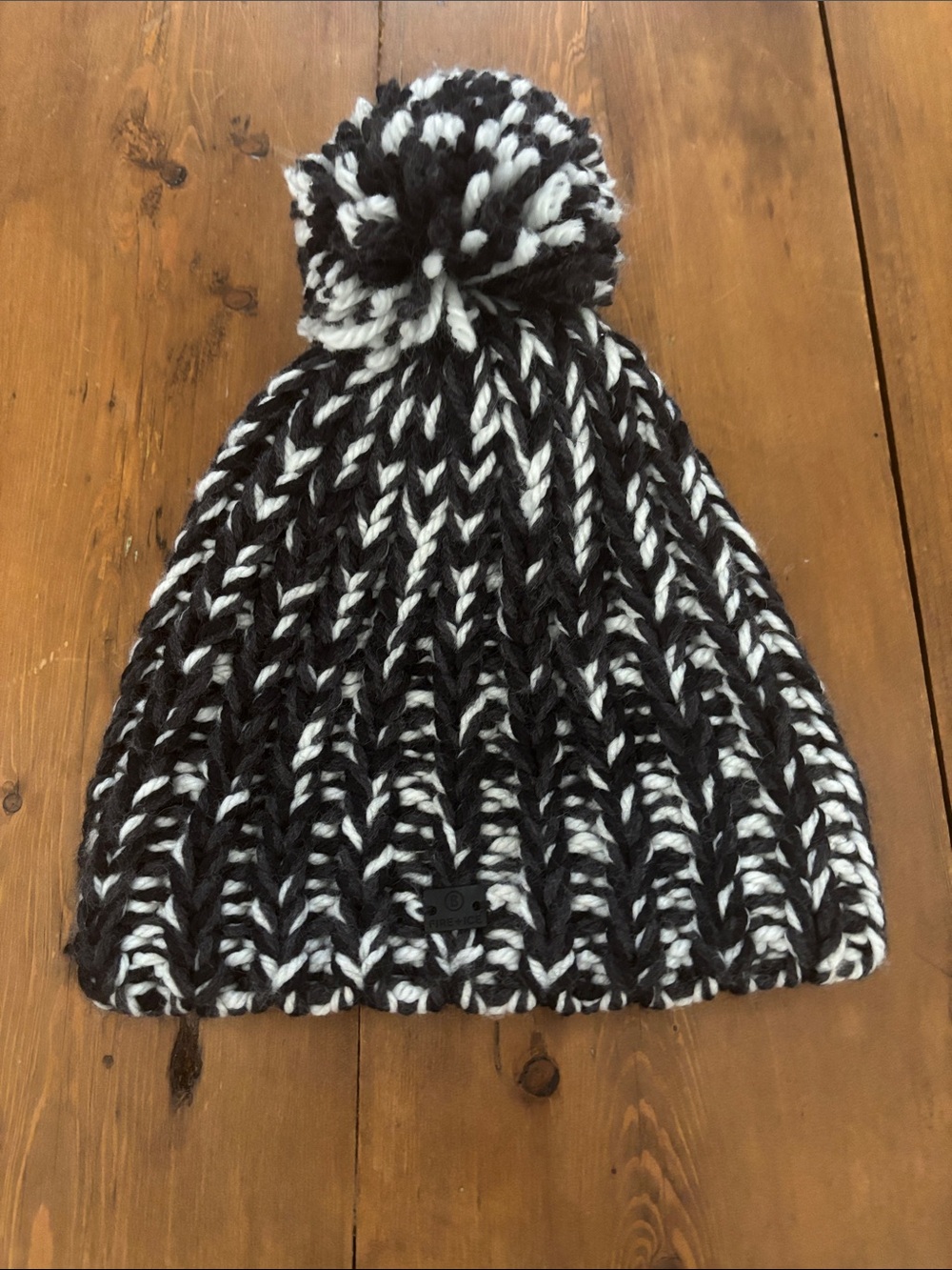 Bogner Black & White Chunky Knit Pom Beanie